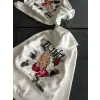 Üç İplik Penye Uzun Kol Kapşonlu Baskılı SweatShirt - Beyaz