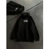 Üç İplik Penye Uzun Kol Kapşonlu Baskılı SweatShirt - Siyah