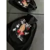 Üç İplik Penye Uzun Kol Kapşonlu Baskılı SweatShirt - Siyah