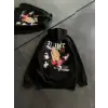 Üç İplik Penye Uzun Kol Kapşonlu Baskılı SweatShirt - Siyah