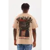 Unisex Baskılı Oversize T-Shirt - Bej