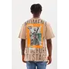 Unisex Baskılı Oversize T-Shirt - Bej