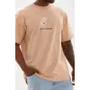 Unisex Baskılı Oversize T-Shirt - Bej