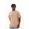 Unisex Baskılı Oversize T-Shirt - Bej