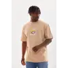 Unisex Baskılı Oversize T-Shirt - Bej