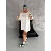 Unisex Baskılı Oversize T-Shirt - Beyaz
