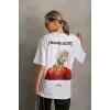 Unisex Baskılı Oversize T-Shirt - Beyaz