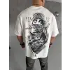 Unisex Baskılı Oversize T-Shirt - Beyaz