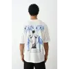 Unisex Baskılı Oversize T-Shirt - Beyaz