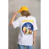 Unisex Baskılı Oversize T-Shirt - Beyaz