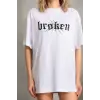 Unisex Baskılı Oversize T-Shirt - Beyaz