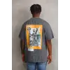 Unisex Baskılı Oversize T-Shirt - Füme