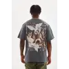 Unisex Baskılı Oversize T-Shirt - Füme