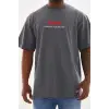 Unisex Baskılı Oversize T-Shirt - Füme