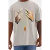 Unisex Baskılı Oversize T-Shirt - Gri