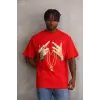 Unisex Baskılı Oversize T-Shirt - Kırmızı