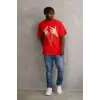 Unisex Baskılı Oversize T-Shirt - Kırmızı