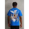 Unisex Baskılı Oversize T-Shirt - Mavi