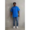 Unisex Baskılı Oversize T-Shirt - Mavi