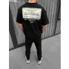 Unisex Baskılı Oversize T-Shirt - Siyah