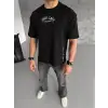 Unisex Baskılı Oversize T-Shirt - Siyah
