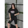 Unisex Baskılı Oversize T-Shirt - Siyah