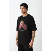 Unisex Baskılı Oversize T-Shirt - Siyah