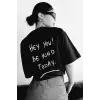 Unisex Baskılı Oversize T-Shirt - Siyah
