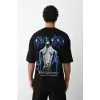 Unisex Baskılı Oversize T-Shirt - Siyah