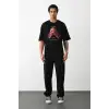 Unisex Baskılı Oversize T-Shirt - Siyah