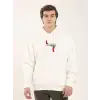 Unisex Baskılı Oversize Üç İplik Kapüşonlu Sweatshirt - Beyaz