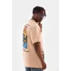 Unisex Bisiklet Yaka Baskılı Oversize T-Shirt - Bej
