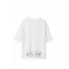 Unisex Bisiklet Yaka Baskılı Oversize T-Shirt - Beyaz