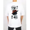 Unisex Bisiklet Yaka Baskılı Oversize T-Shirt - Beyaz