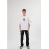 Unisex Bisiklet Yaka Baskılı Oversize T-Shirt - Beyaz
