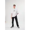 Unisex Bisiklet Yaka Baskılı Oversize T-Shirt - Beyaz