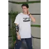 Unisex Bisiklet Yaka Baskılı Oversize T-Shirt - Beyaz