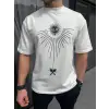Unisex Bisiklet Yaka Baskılı Oversize T-Shirt - Beyaz