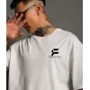 Unisex Bisiklet Yaka Baskılı Oversize T-Shirt - Beyaz