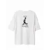 Unisex Bisiklet Yaka Baskılı Oversize T-Shirt - Beyaz