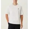 Unisex Bisiklet Yaka Baskılı Oversize T-Shirt - Beyaz