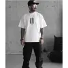 Unisex Bisiklet Yaka Baskılı Oversize T-Shirt - Beyaz