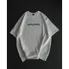 Unisex Bisiklet Yaka Baskılı Oversize T-Shirt - Beyaz