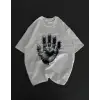 Unisex Bisiklet Yaka Baskılı Oversize T-Shirt - Beyaz