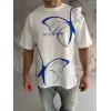 Unisex Bisiklet Yaka Baskılı Oversize T-Shirt - Beyaz