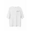 Unisex Bisiklet Yaka Baskılı Oversize T-Shirt - Beyaz
