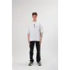 Unisex Bisiklet Yaka Baskılı Oversize T-Shirt - Beyaz