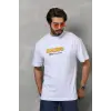 Unisex Bisiklet Yaka Baskılı Oversize T-Shirt - Beyaz