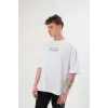 Unisex Bisiklet Yaka Baskılı Oversize T-Shirt - Beyaz