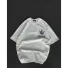 Unisex Bisiklet Yaka Baskılı Oversize T-Shirt - Beyaz
